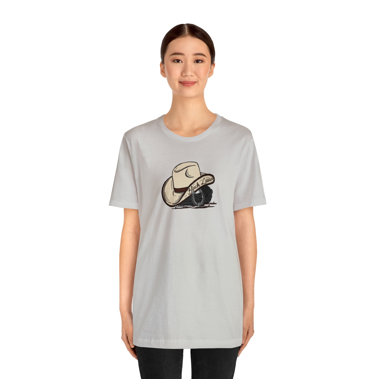Black Lasso Hat Unisex Jersey Short Sleeve Tee