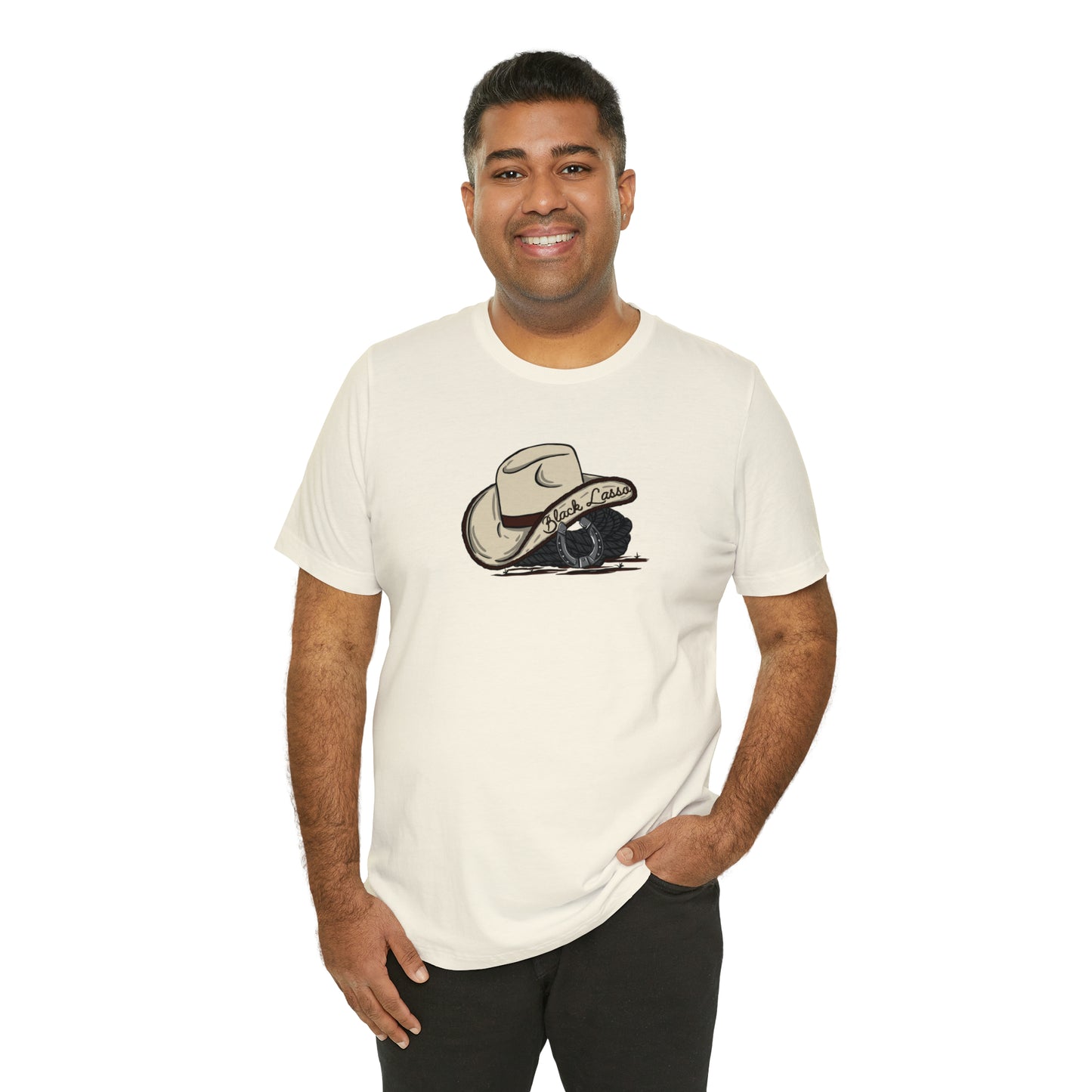 Black Lasso Hat Unisex Jersey Short Sleeve Tee