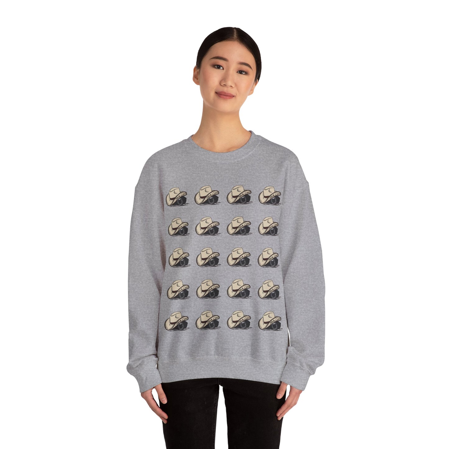 Black Lasso Hat, Unisex Heavy Blend™ Crewneck Sweatshirt, Christmas Apparel, Festive Sweatshirt, Winter Sweatshirt, Colorful Christmas