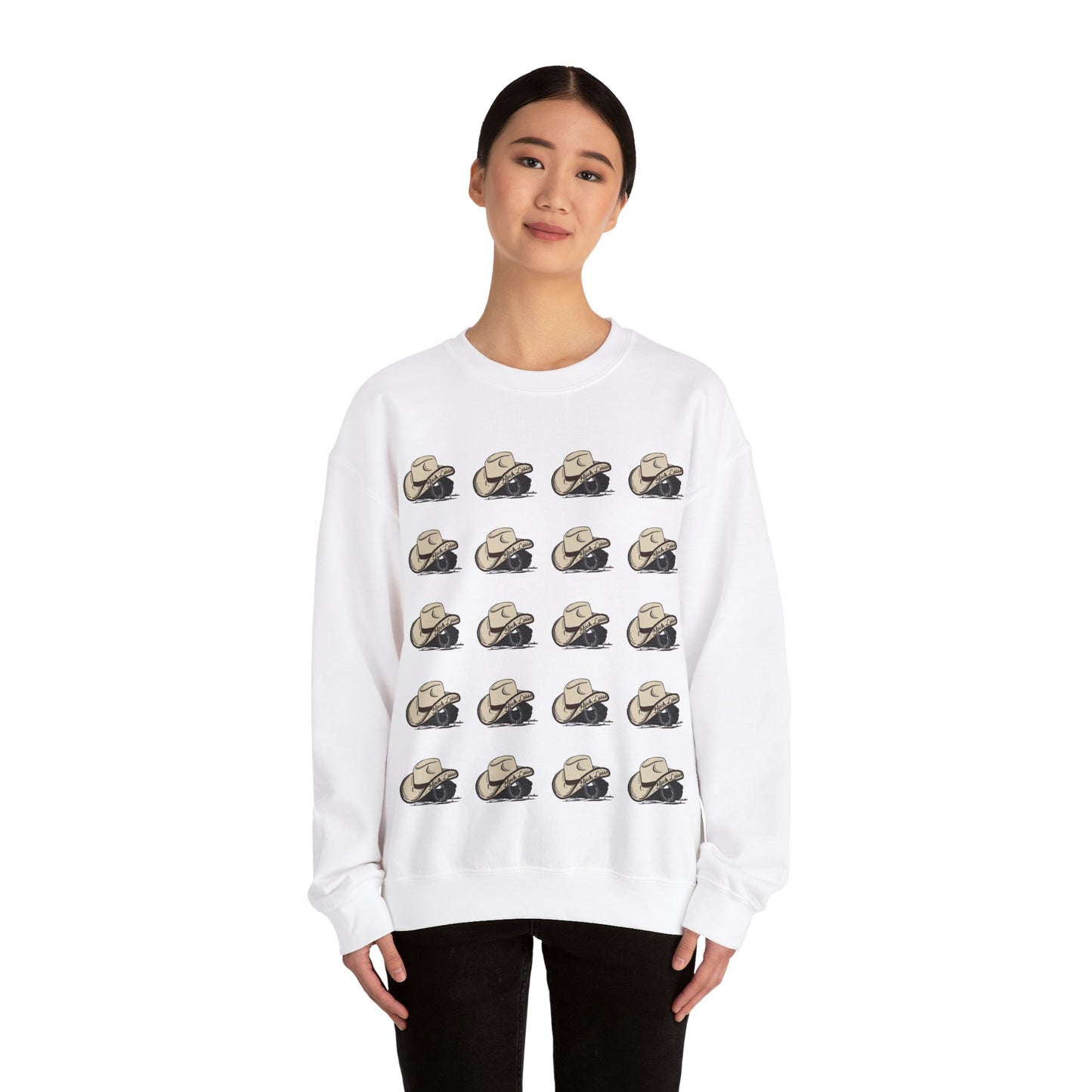 Black Lasso Hat, Unisex Heavy Blend™ Crewneck Sweatshirt, Christmas Apparel, Festive Sweatshirt, Winter Sweatshirt, Colorful Christmas