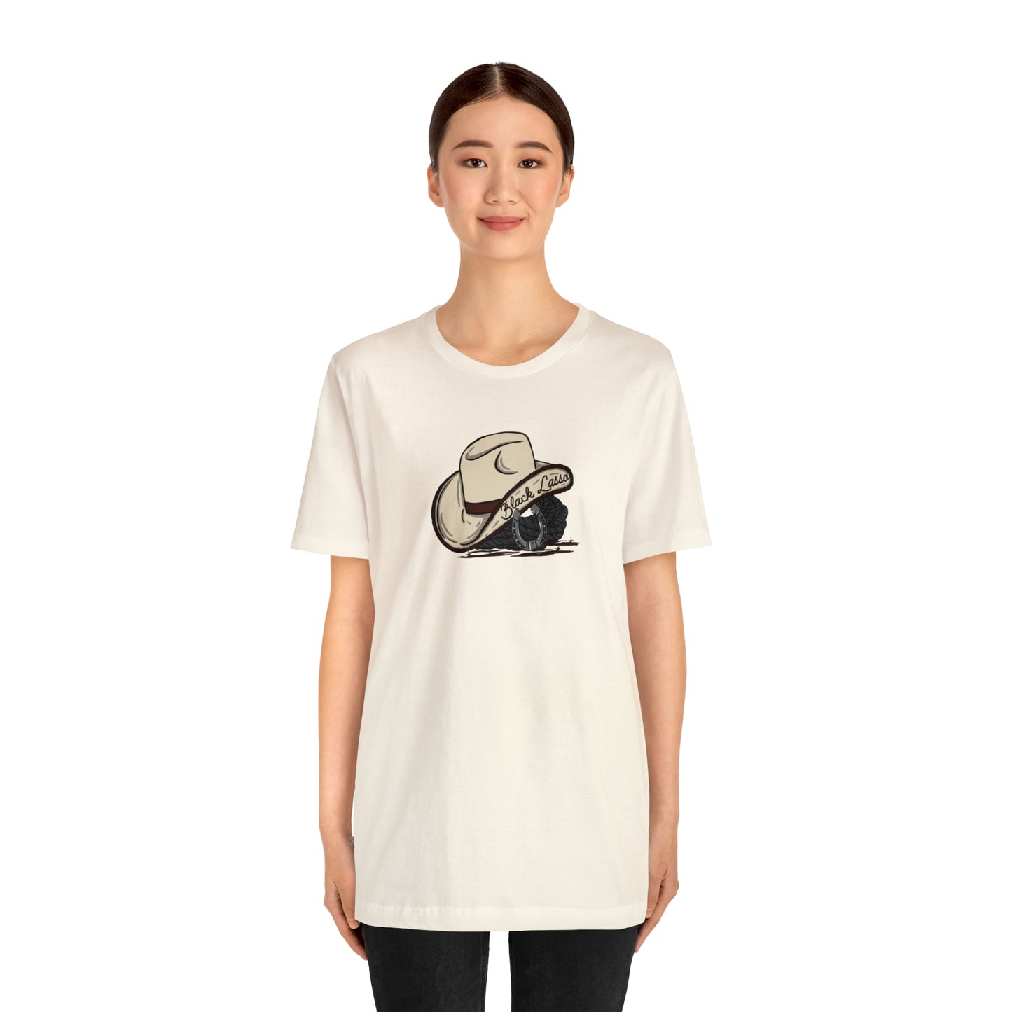 Black Lasso Hat Unisex Jersey Short Sleeve Tee