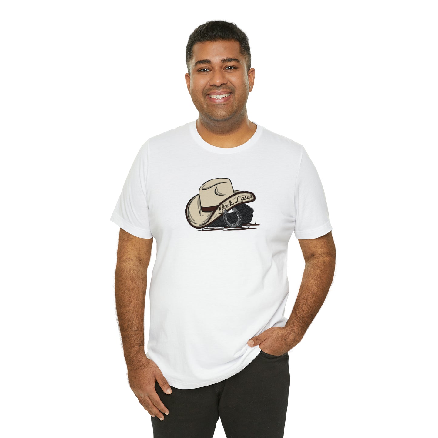 Black Lasso Hat Unisex Jersey Short Sleeve Tee
