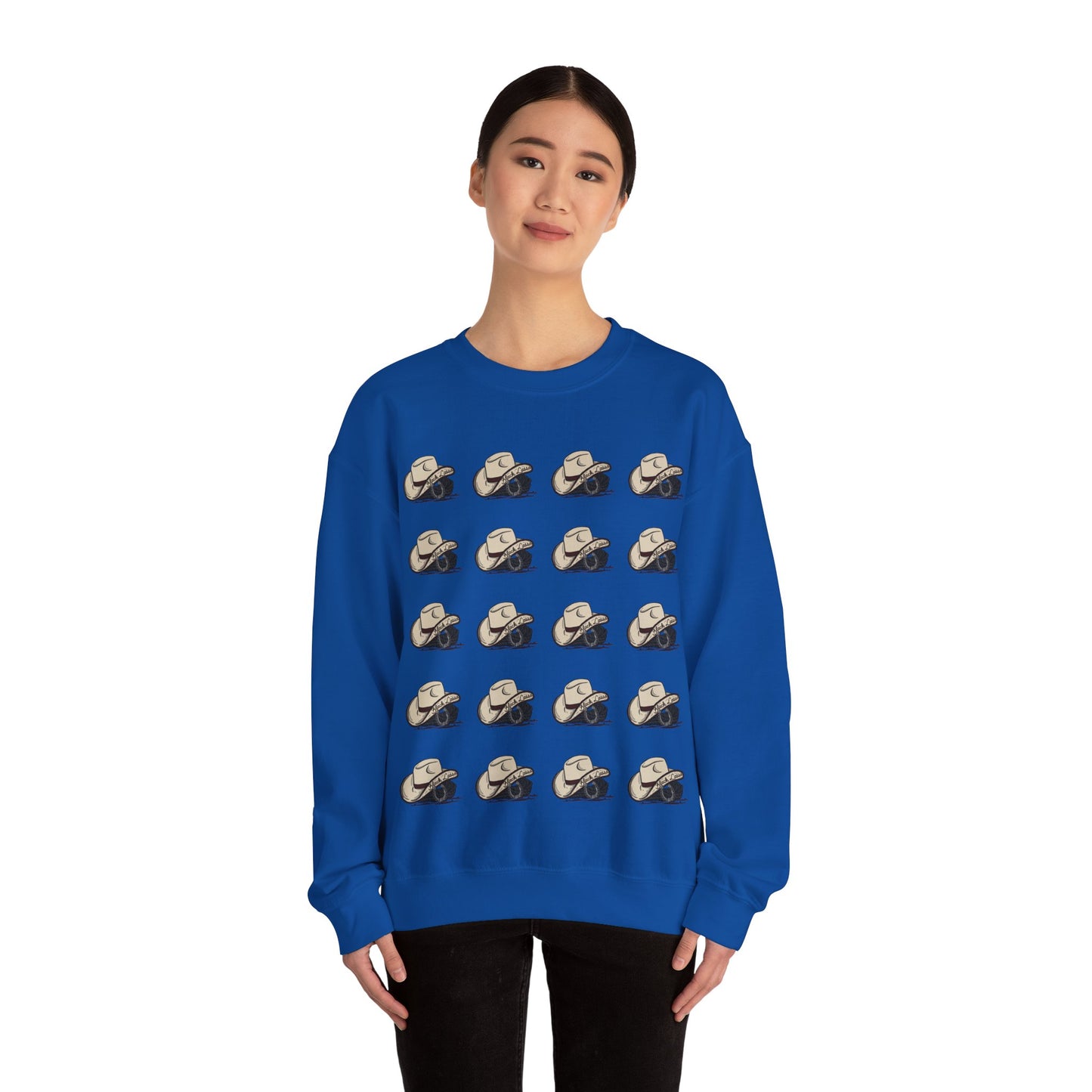 Black Lasso Hat, Unisex Heavy Blend™ Crewneck Sweatshirt, Christmas Apparel, Festive Sweatshirt, Winter Sweatshirt, Colorful Christmas
