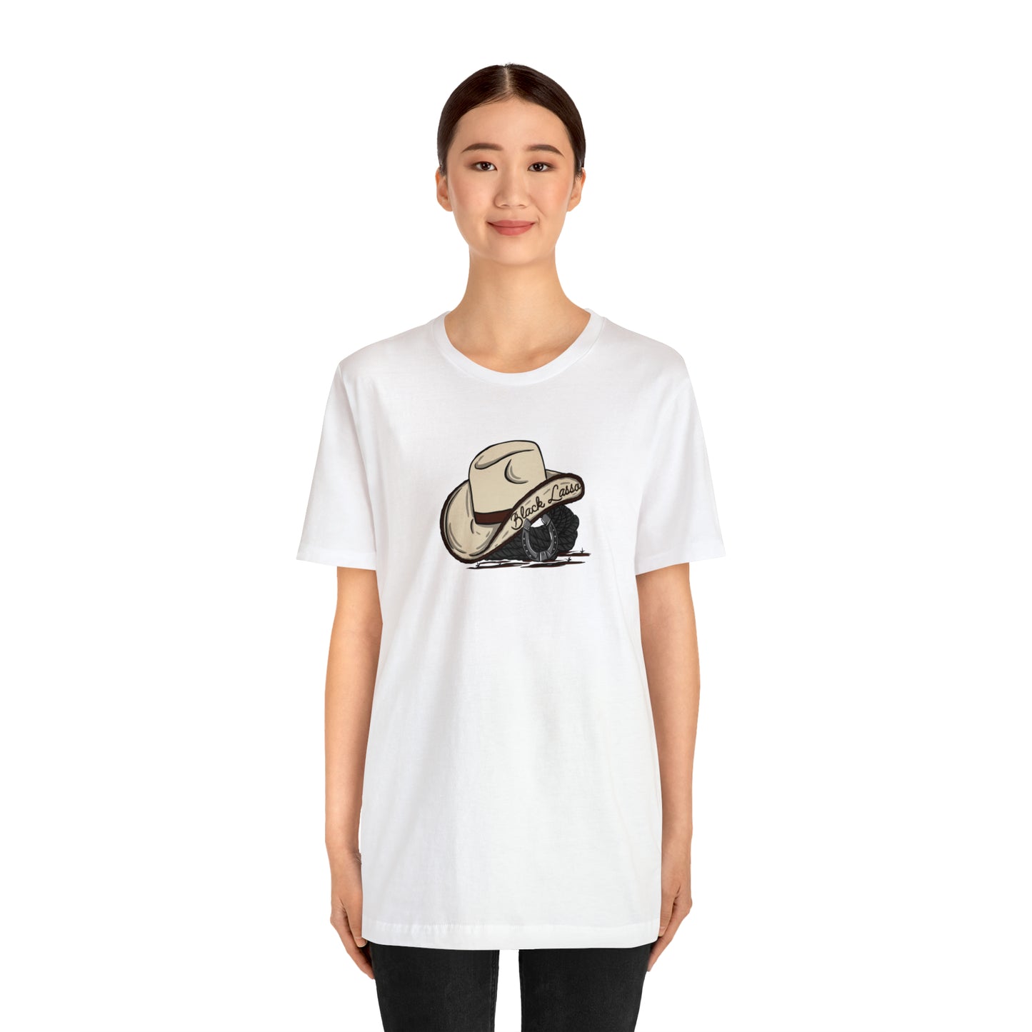 Black Lasso Hat Unisex Jersey Short Sleeve Tee